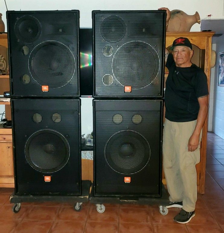 2 Mr938 Jbl Passive Speakers Sitting On Top Of 2 Jbl Mr 918 18inch Subwoofers. for Sale in