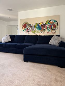 Living Spaces Delano Navy Modular Sofa + Queen Sleeper — $1,200 OBO