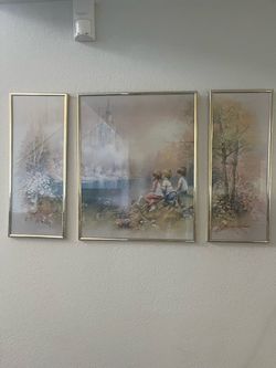 Set of 3 Framed Prints Gold Frames