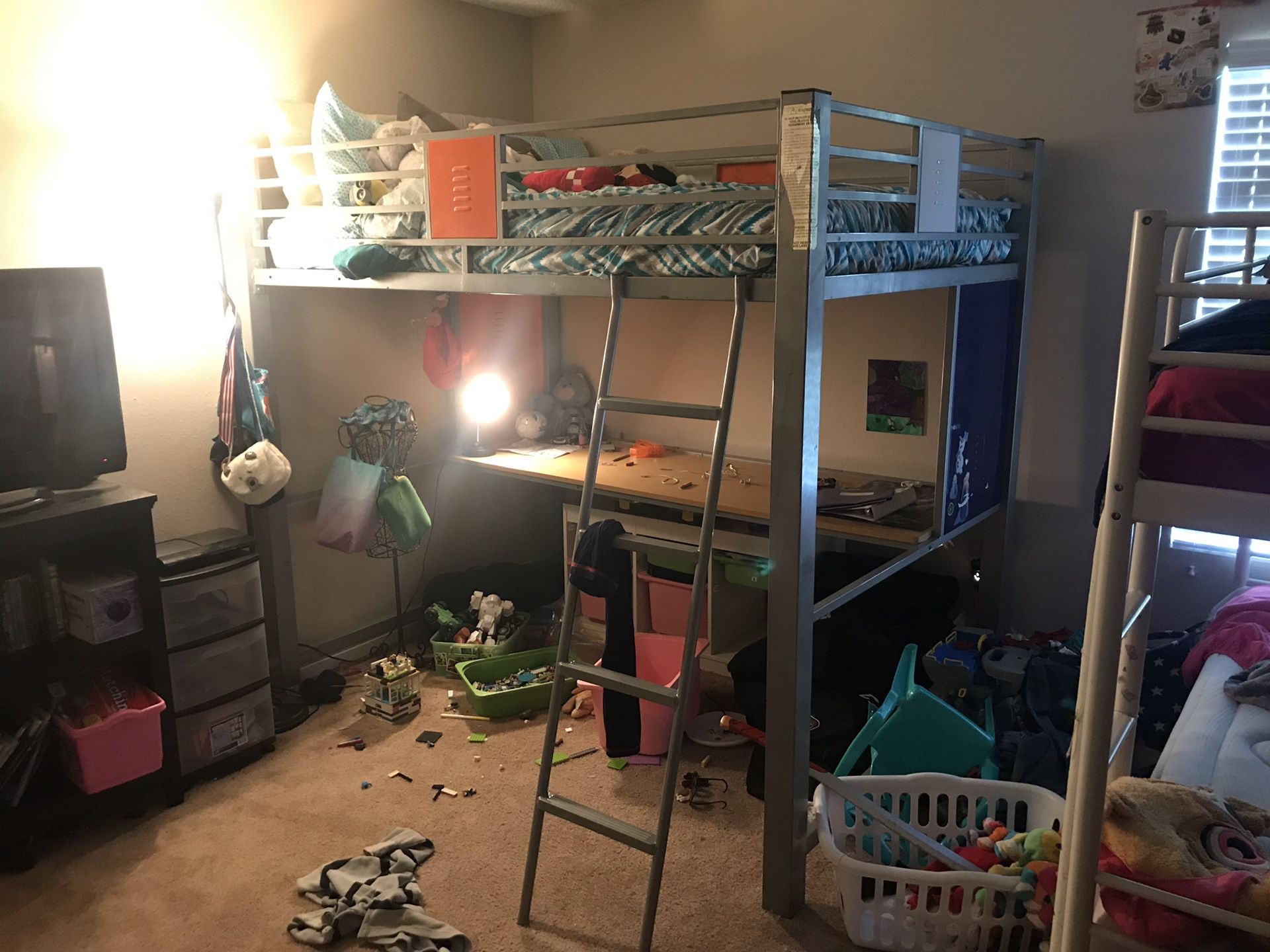 Heavy duty loft bed with desk. $175