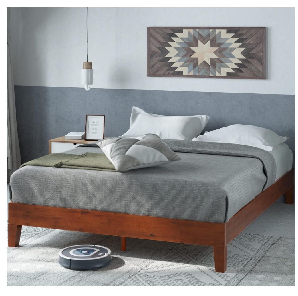 ZINUS Wen Deluxe Wood Platform Bed Frame / Solid Wood Foundation / Wood Slat Support / No Box Spring Needed / Easy Assembly, King