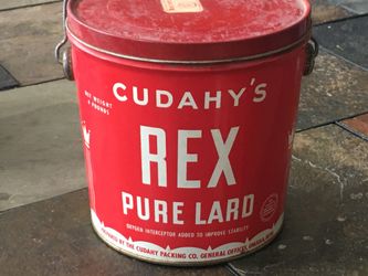 VINTAGE 4 LB CUDAHY'S REX PURE LARD TIN CAN 