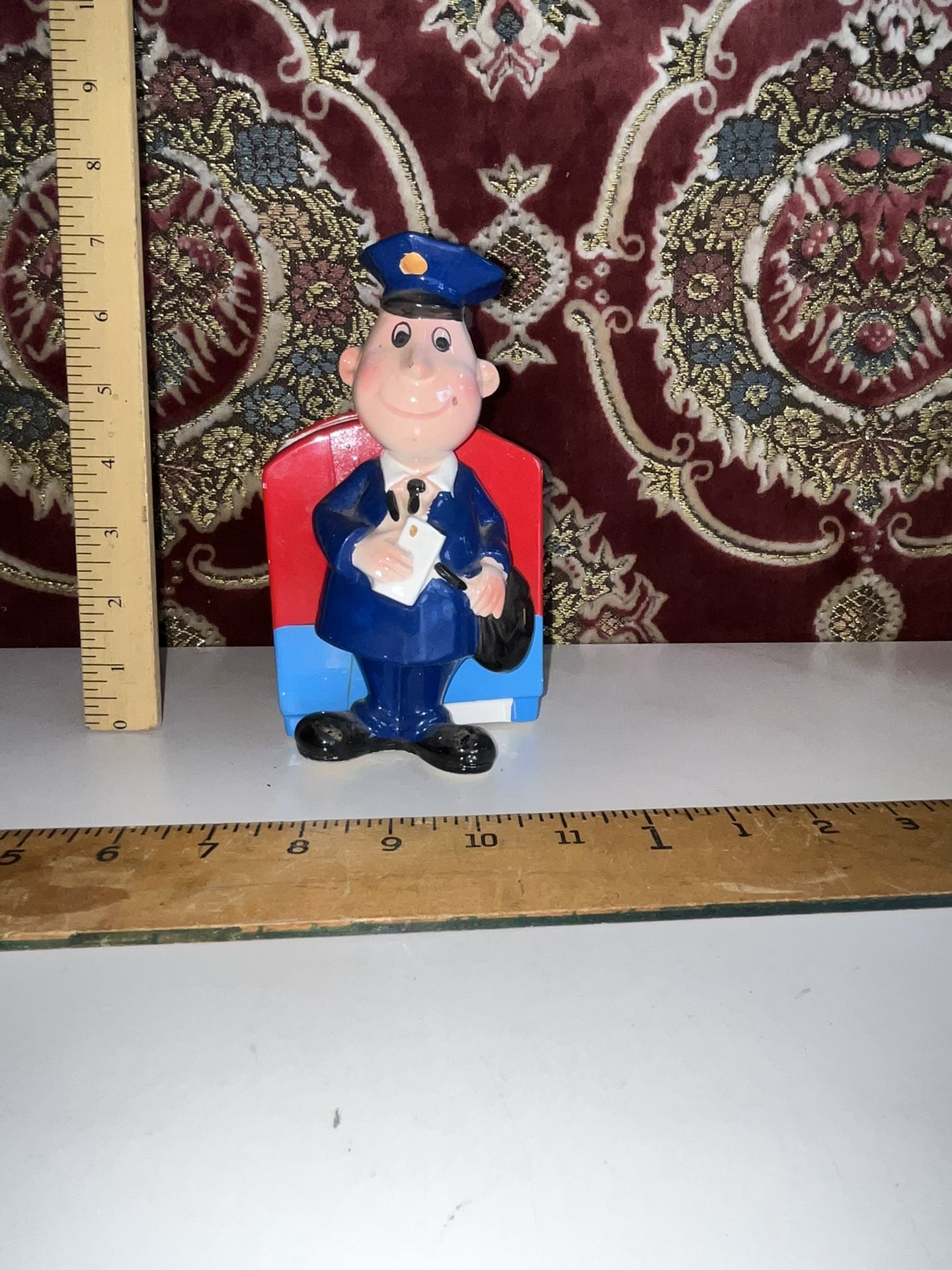 Vintage Inarco Glossy Porcelain Japan Mailman Vase Multicolor Postmaster