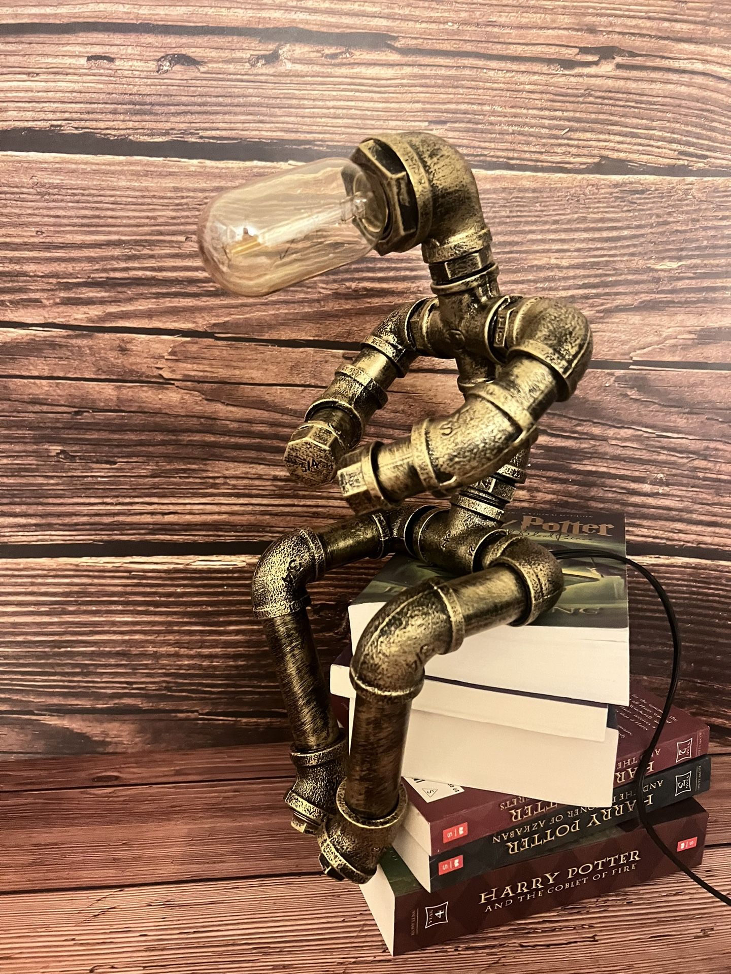 Stylish steampunk table lamp, steampunk lamp, steampunk light, creative robot style, light bulb inclued