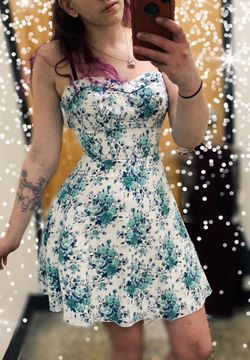 White And Blue Floral A Line Dress 