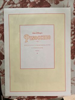 Walt Disney Store - PINOCCHIO 1993 Exclusive Commemorative Lithograph w/Envelope