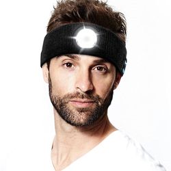 Bluetooth Sweatband with Light, Flashlight Music Headbands, USB Rechargeable 3 LED Headlamp, Built-in Stereo Speakers & Mic, Birthday Gift for Men Fat