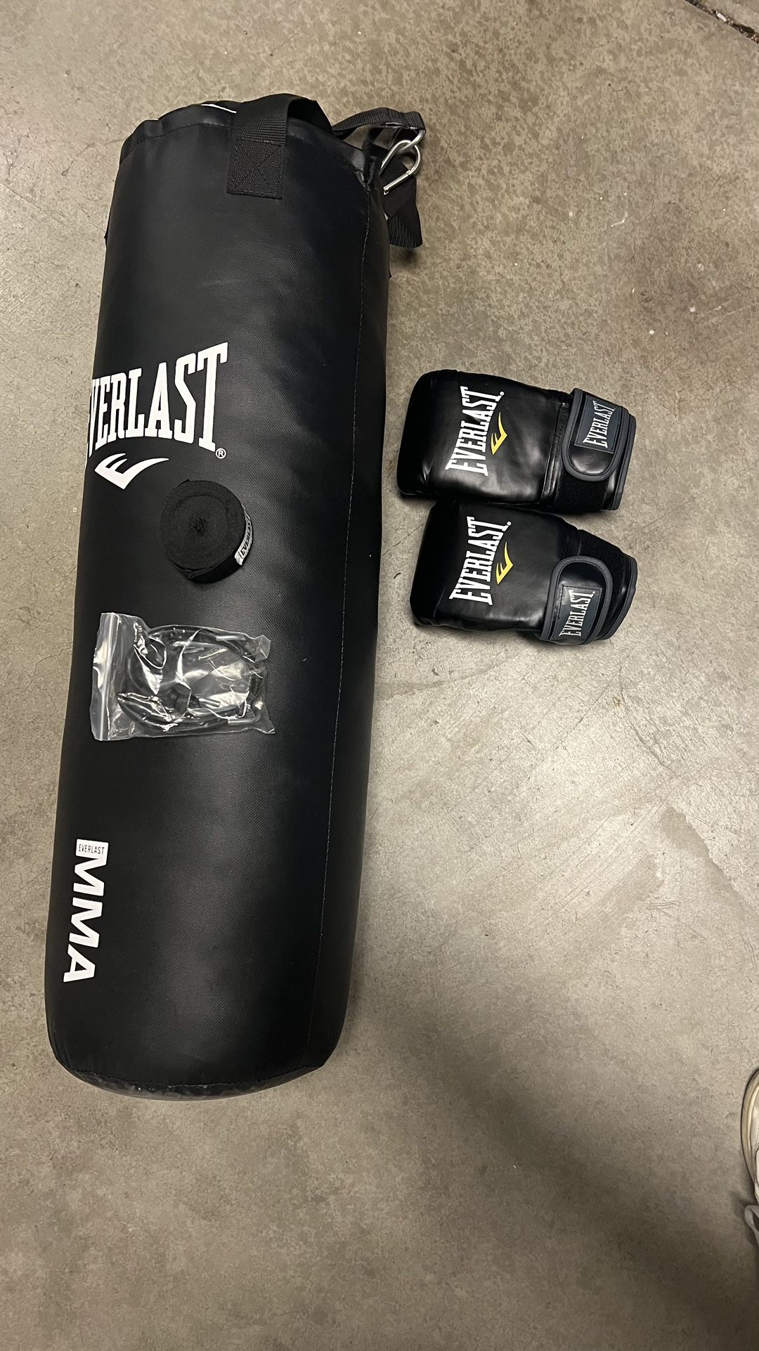 Everlast Punching Bag + Gooves + Hanging Accessories