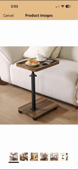 Adjustable Height Couch Tables that Slide Under Sofa, 360° Swivel Modern Tv Tray Table with Wheel, C Shaped End Table for Couch, C Table for Small Pla