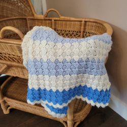 Vintage Boho Bohemian Cottage Country Shabby Farmhouse Knitted Crochet Baby Blanket 