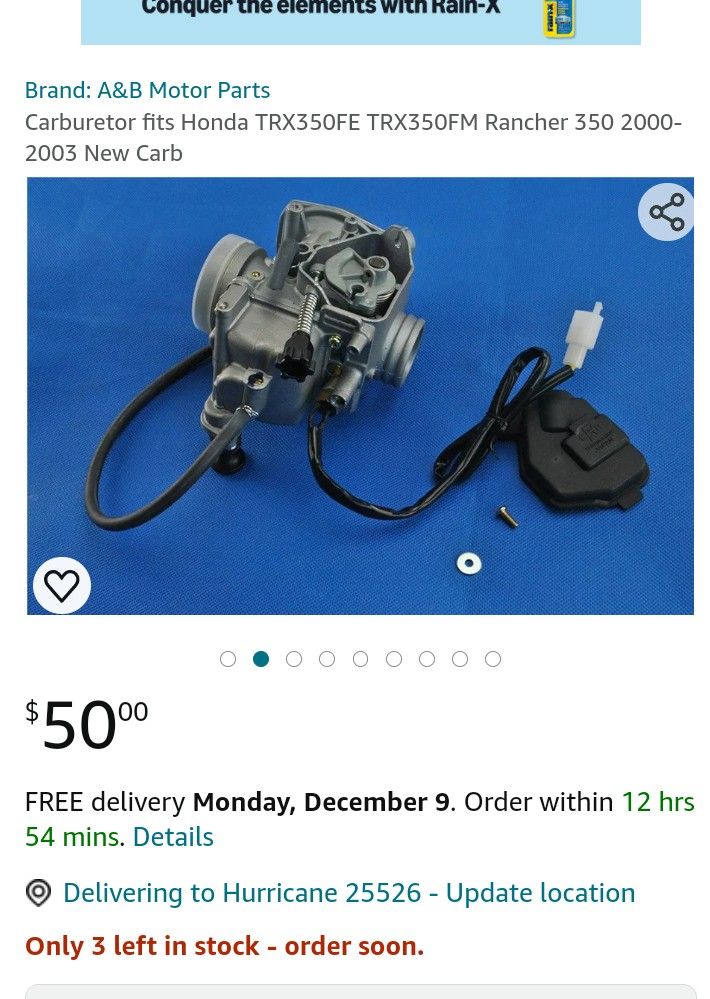 Carburetor fits Honda TRX350FE TRX350FM Rancher (contact info removed)-2003 New Carb