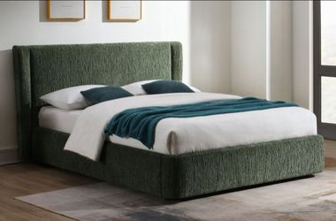 Brand New Green Chenille Queen Bed Frame