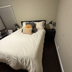 IKEA Queen Bed Frame, Slatted Box Frame, And Side Tables