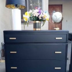 Large Drawer Dresser - 3 Drawers- Solid Wood - Black With Gold 