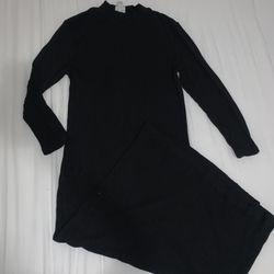 Black Ribbed Long Sleeve Top & Matching Bottom Set