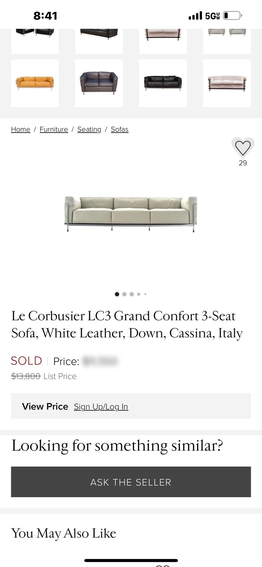 Le Corbusier LC3 Grand Confort 3-Seat Sofa, White Leather, Down, Cassina, Italy