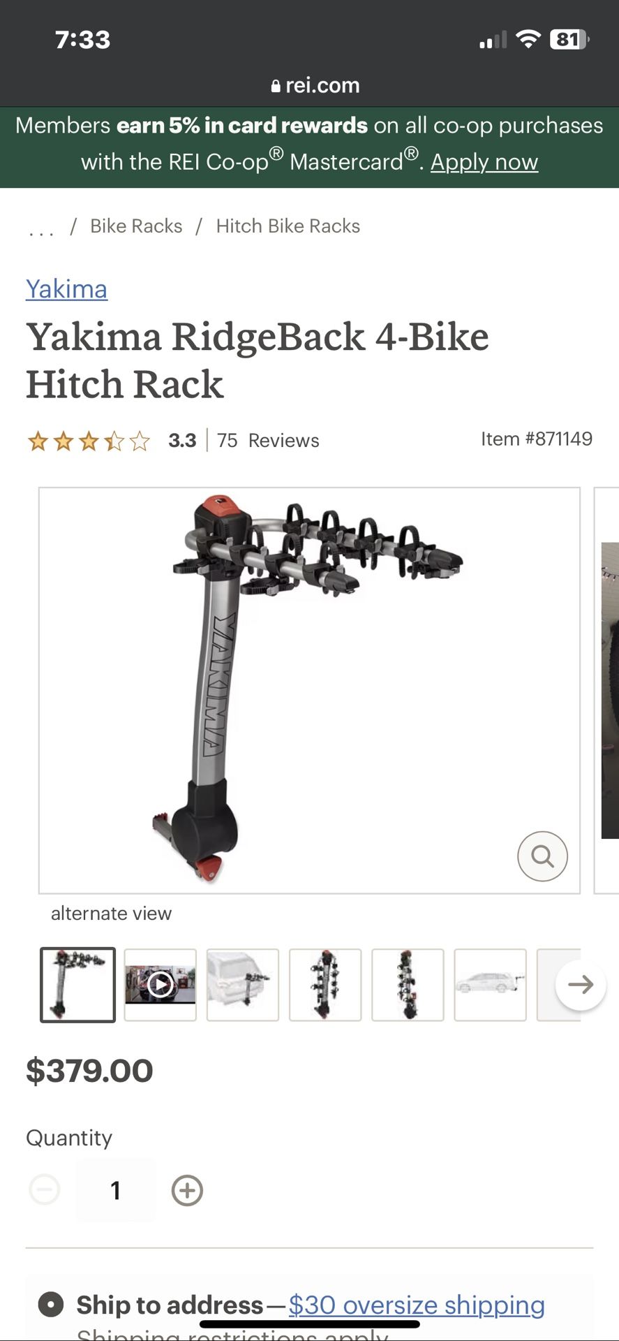 YAKIMA RidgeBack 4-Bike Hitch Rack