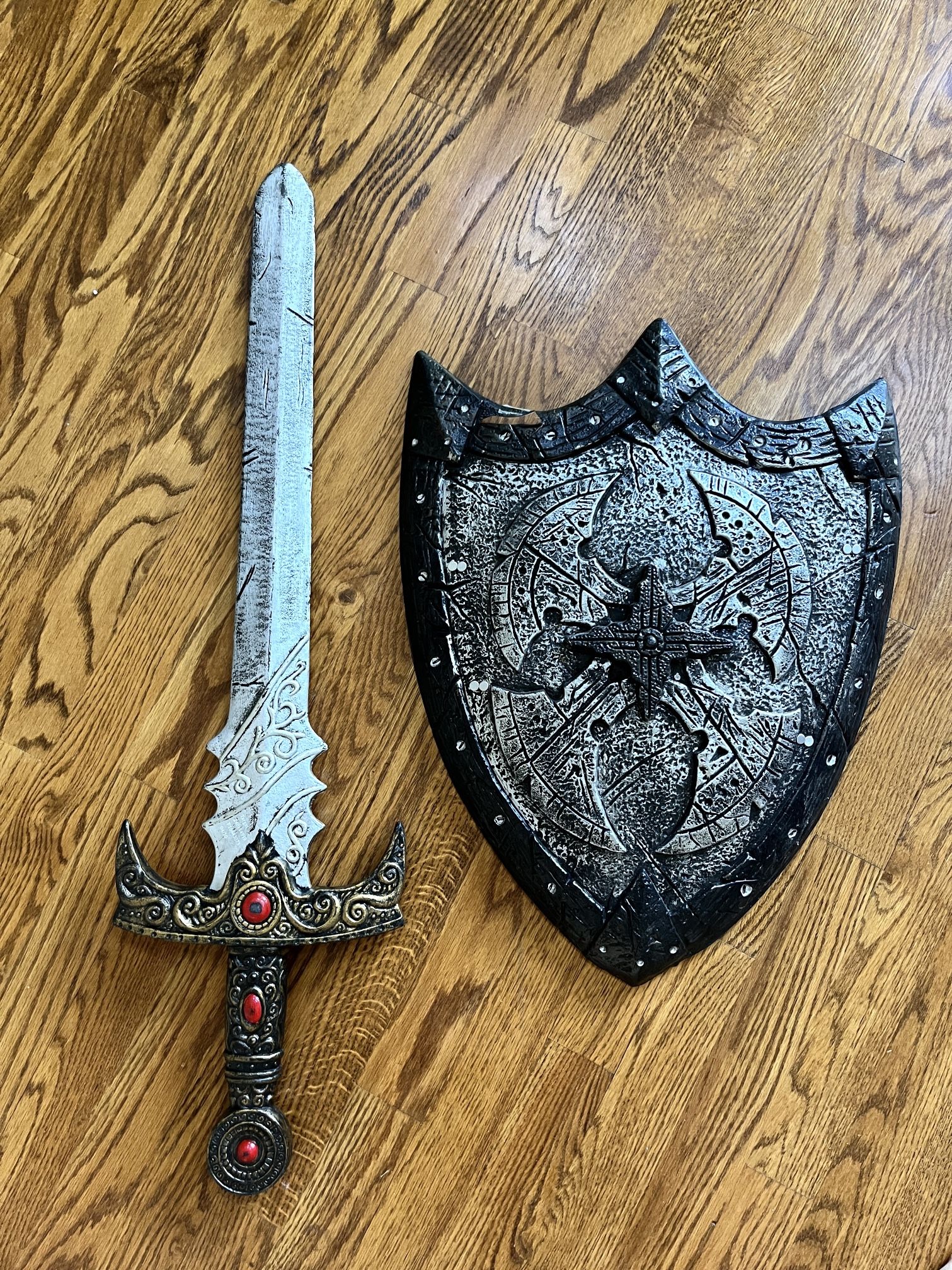 Medieval Toy Sword & Shield Set – Lightweight Plastic w/ Red Gem Accents