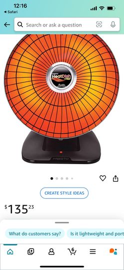 Presto, Heatdish Plus Parabolic Heater 120 Volts Ac, 1000 Watts, Infinite Switch Technology with Multiple Heat Settings Compare Product