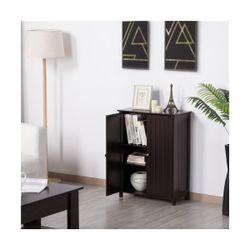 Wooden Floor Cabinet with 2 Durable Doors and 2 Adjustable Shelves, Espresso