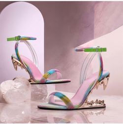 Rainbow Crystal Sandals with Sculptural Heel size 9.5