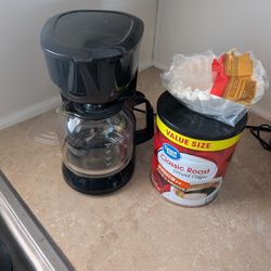 12 Cup Coffee Maker, Filters And Big Container Of Coffee