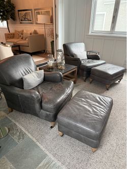 RH Leather Chairs and footrests