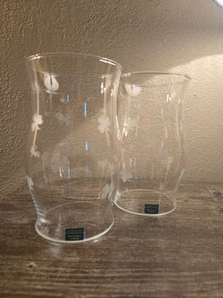 Vintage Eamon Glass Hand Engraved Shamrock Hurricane Vase / Candle Shade - Made in Ireland