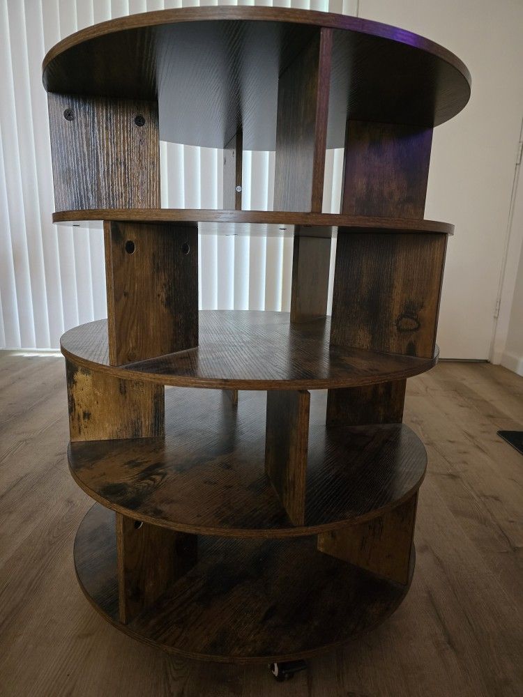 🪵 Rustic Rotating Shoe Rack / Turntable Storage Shelf – Wood, Multi-Tier Design