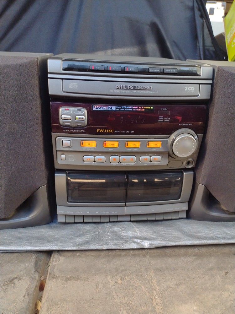 Vintage 1998 Philips Magnavox FW316C HiFi 3 CD Tape Deck Stereo Radio Player