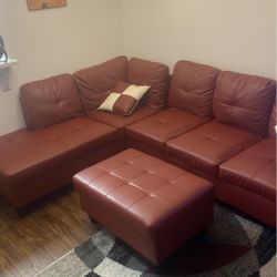 Leather Modern Sectional W/ Storage Ottoman 