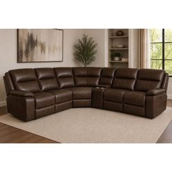 Brown Reclining Sectional with Console & Cupholders - Open Box - $2,800 Retail - Delivery Available