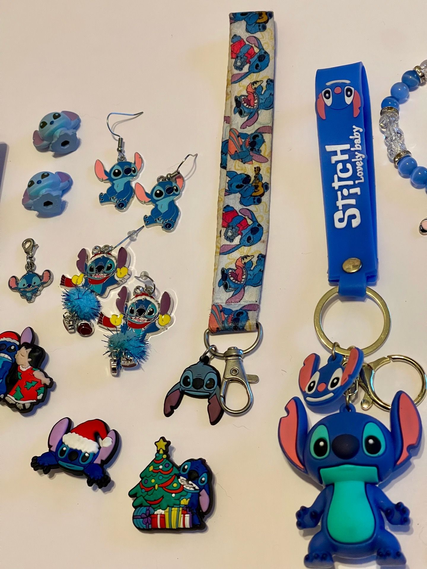 DISNEY LILO & STITCH ACCESSORY JEWELRY LOT SHOE CHARM KEYCHAIN BRACELET EARRINGS PINS