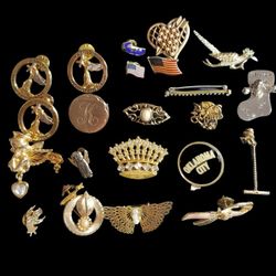 24 Gold Toned Vintage Brooches