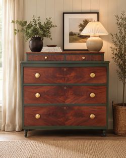 ✨Beautifully refinished dresser with walnut and green✨