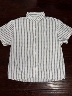White Blue Striped Short Sleeve Button-Up Shirt