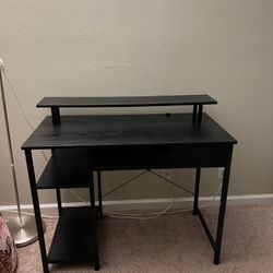 Rolanstar Computer Desk with Monitor Shelf and Drawer, 47" Home Office Writing Desk, Study Table Workstation,Stable Metal Frame, Business Style, Black