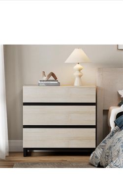3-Drawer Dresser Light Wood and Black