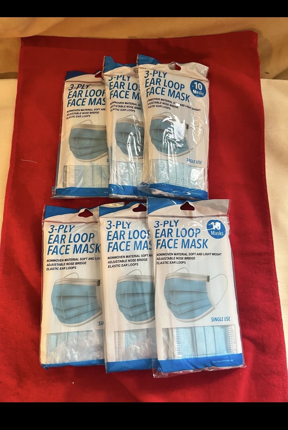 Six 10 Packs 3 Ply Ear Loop Face Masks