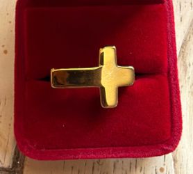 Gold Tone Stainless Steel Cross Band Ring Size 11