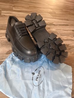 Prada Monolith Black Leather Lace-Up Shoes Size 43