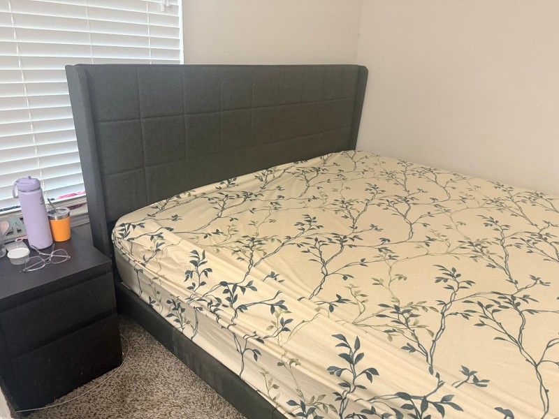King Size Bed Frame With 12 Inch Memory Foam Firm Mattress  like New