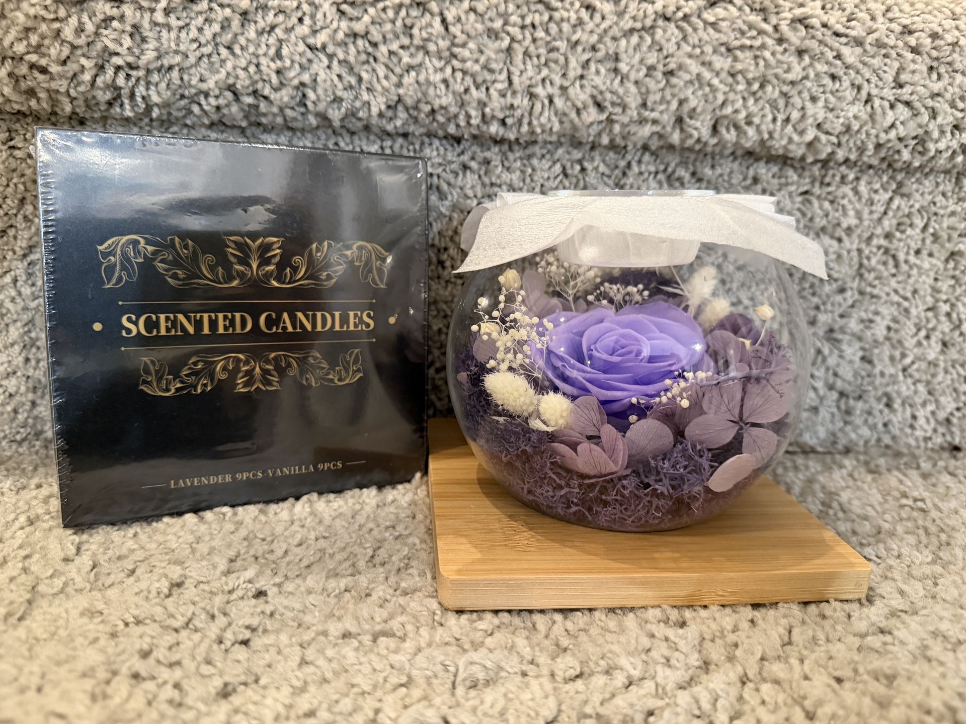 Preserved Roses in Glass Dome with Scented - Romantic Preserved Flower for Women,Light Purple