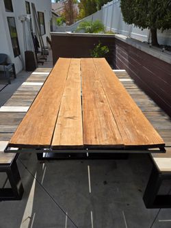 Modern industrial Rustic Wood and Metal Outdoor Dining Table