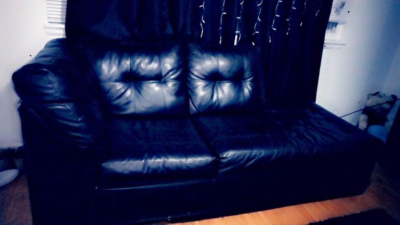 NEED GONE ASAP MOVING! 2 Leather Black Couches (Pet Smoke Free) 200 For Both Obo