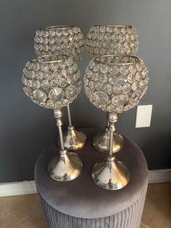 Set of 4 Crystal Beaded Candle Holders