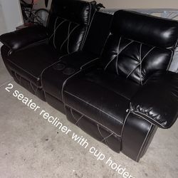 Black Leather 2 Seater Recliner ( 1 Piece)