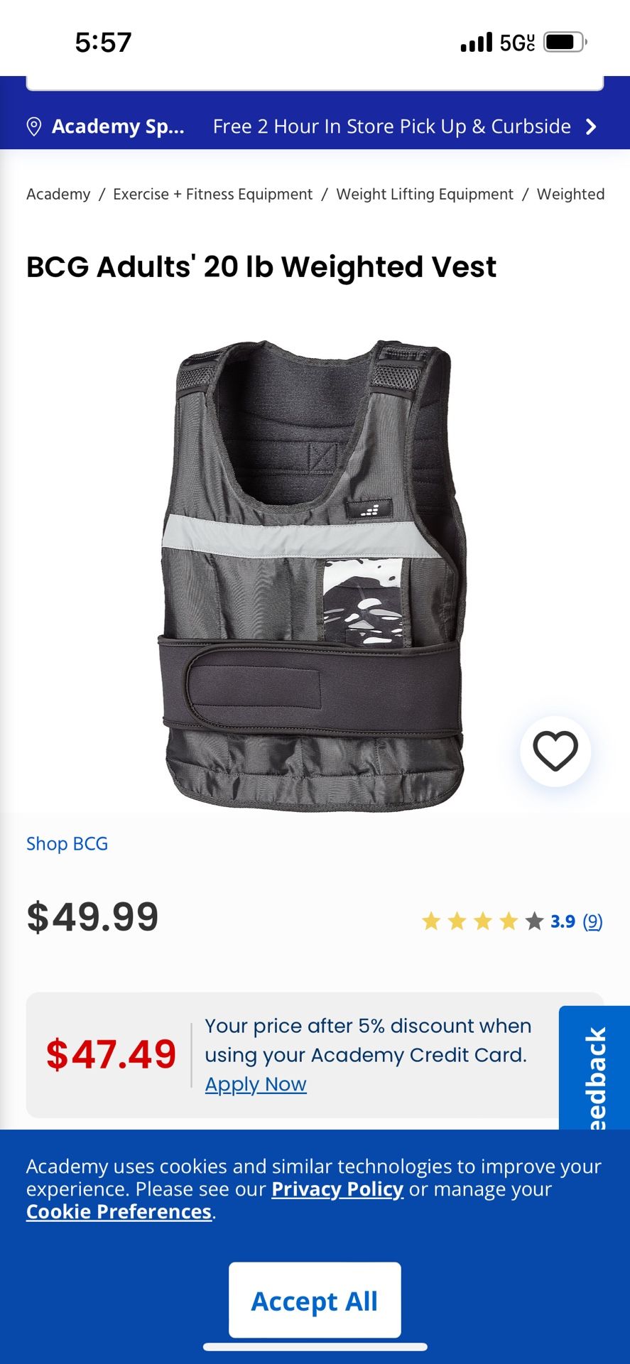 BCG Adults' 20 lb Weighted Vest
