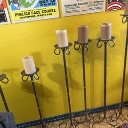Very Tall Ornate Wrought Iron Pillar Candle Holders 
