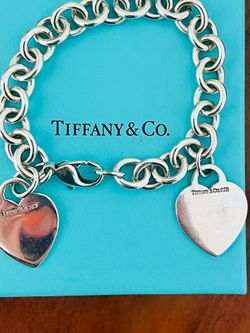 Tiffany & Co. Sterling Silver Double Heart Tag Charm Bracelet
